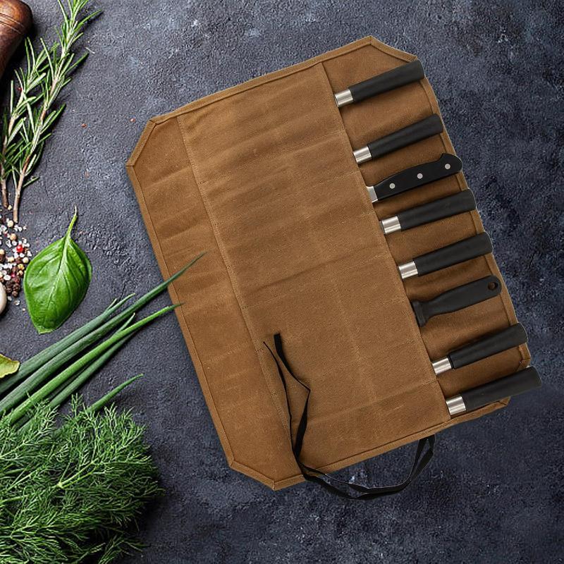 Camping Cooking Utensil Holder - Waxed Canvas Chef Knife Roll Multiple
