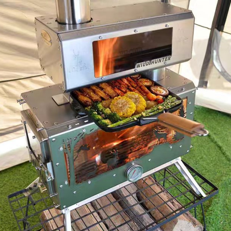 Camping Cooking Fire Stove - Camping Firewood Stove 2-Side Fire Observation