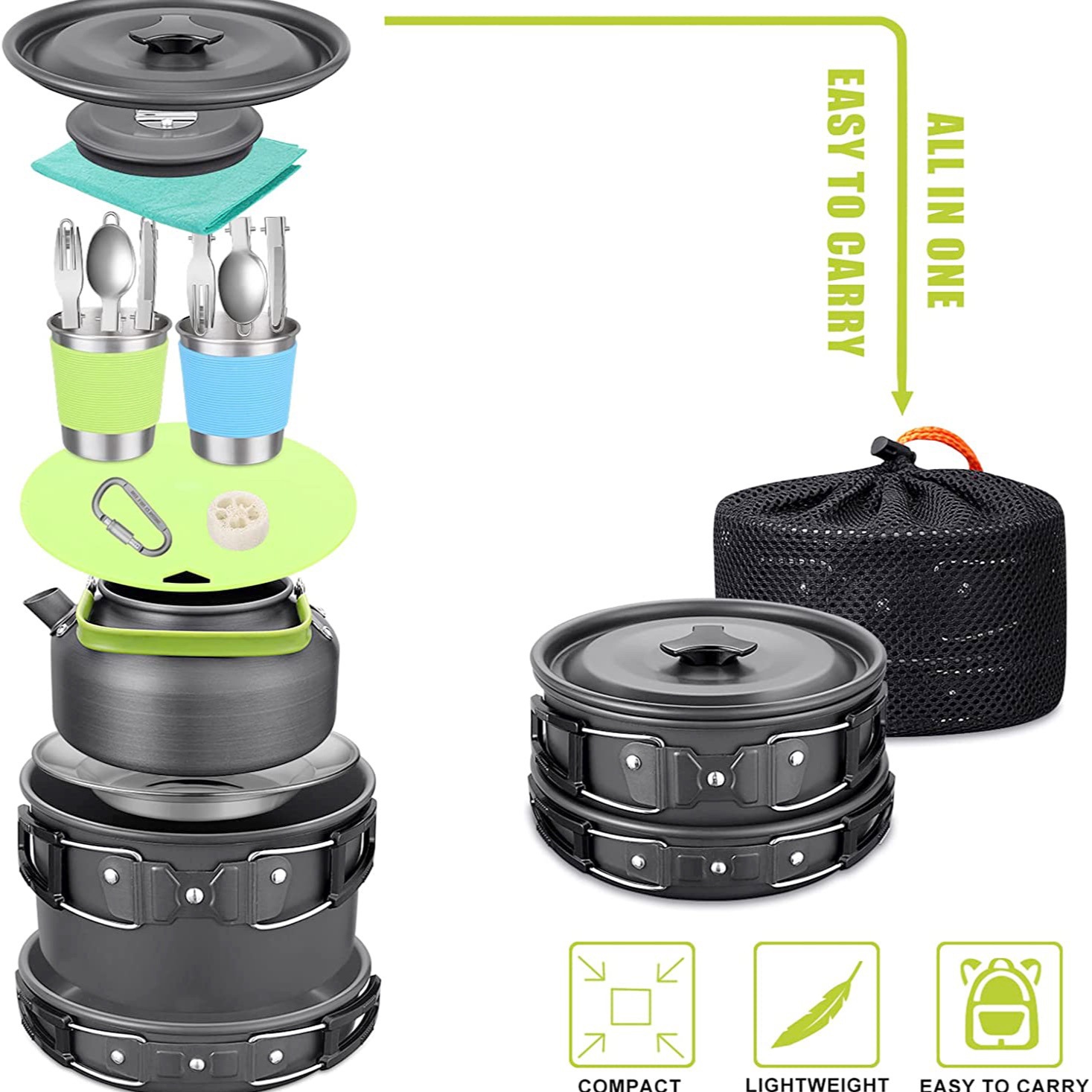 Complete 2-3 Person Camping Co - огляд і ціна Camping Cooking Set With Kettle